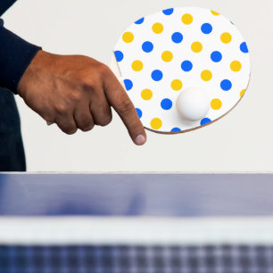 White Blue Yellow Polka Dots Design  Ping Pong Paddle