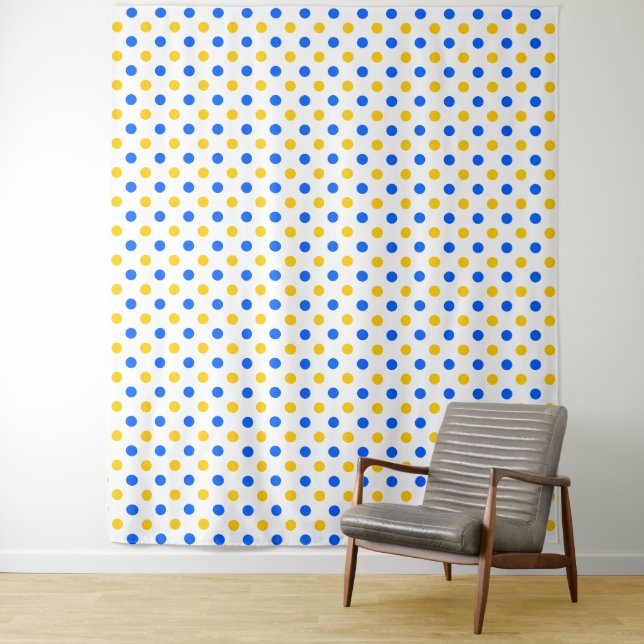 White Blue Yellow Polka Dots Design  Tapestry (In Situ)