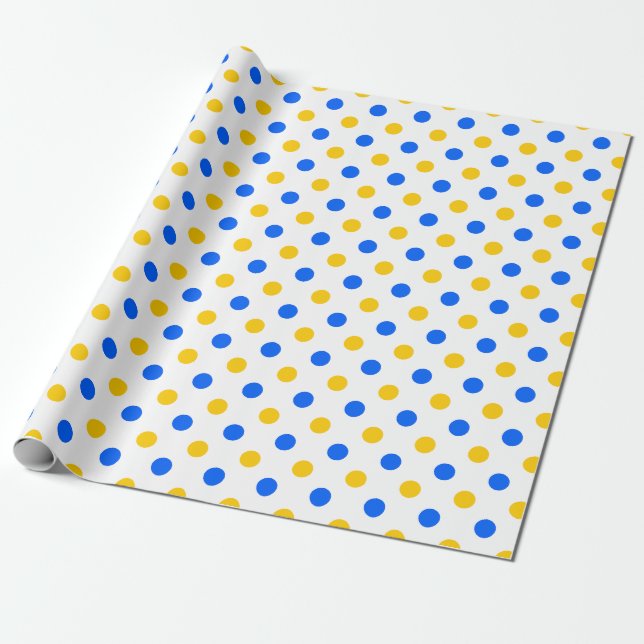 White Blue Yellow Polka Dots Design  Wrapping Paper (Unrolled)