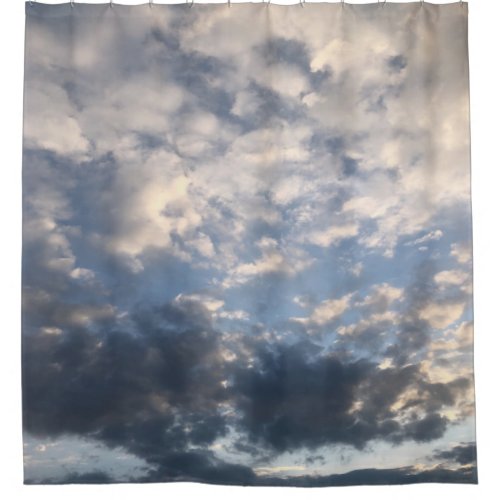 White Blueish Clouds Shower Curtains