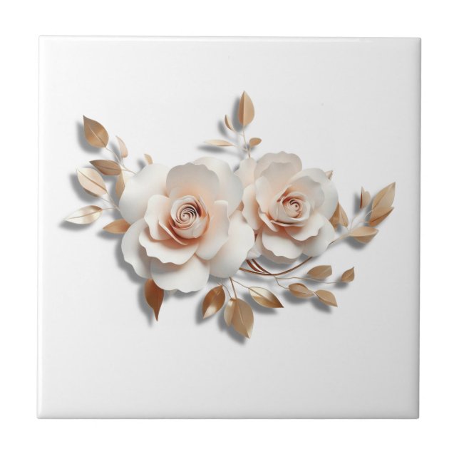 White Blush 3 D Flower Ceramic Tile (Front)