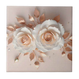 White Blush 3 D Flower Ceramic Tile