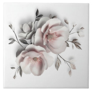White Blush 3 D Flower Ceramic Tile