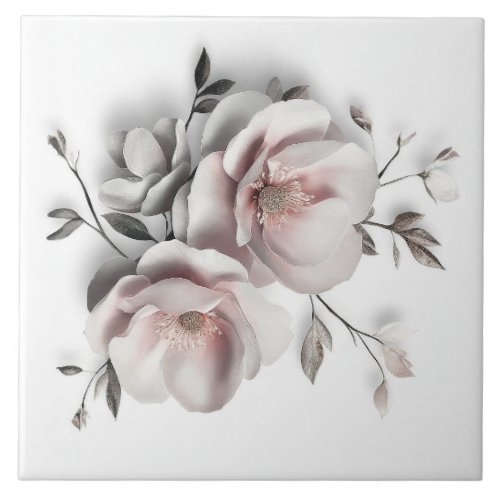White Blush 3 D Flower Ceramic Tile