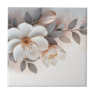 White Blush 3 D Flower Ceramic Tile