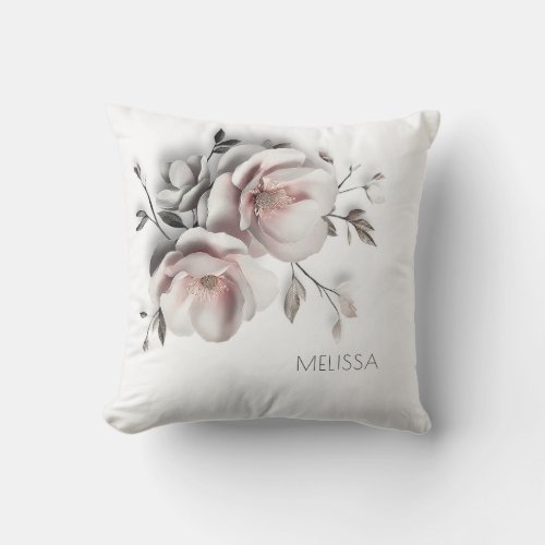 White Blush 3 D Flower Throw Pillow