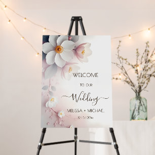 White Blush 3 D Flowers     Wedding Welcome Foam Board