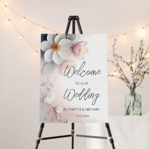 White Blush 3 D Flowers     Wedding Welcome Foam Board