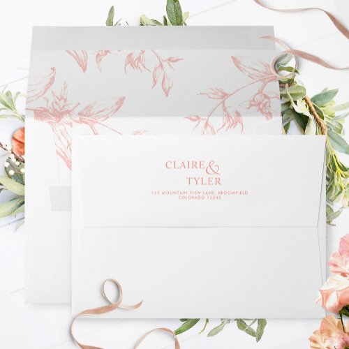 White Blush and Peach Elegant Floral Wedding Envelope
