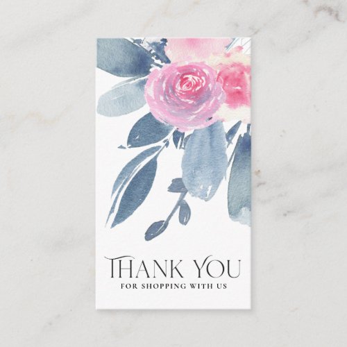 WHITE BLUSH BLUE FLORAL BUSINESS THANK YOU LOGO BUSINESS CARD