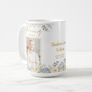 White Blush Blue Floral Photo Funeral Memorial Coffee Mug