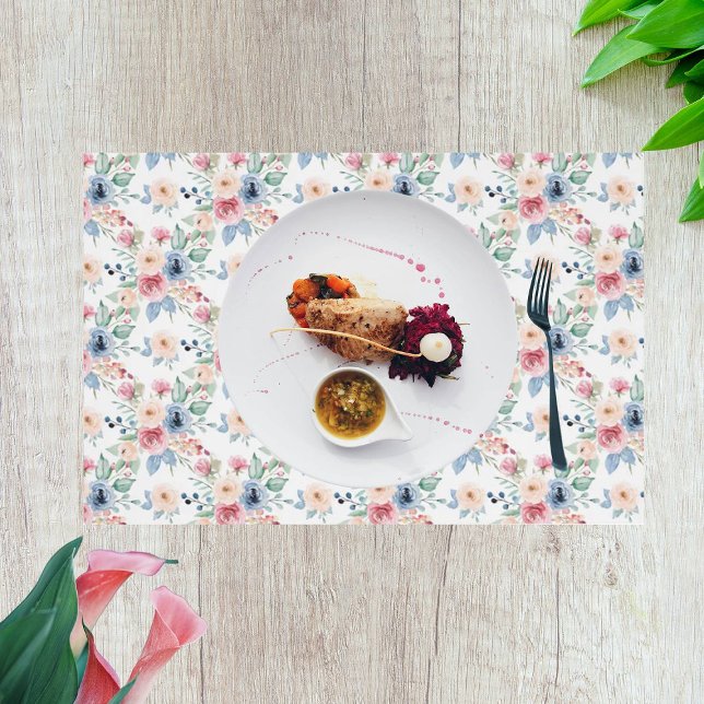 White Blush Blue Roses Elegant Placemat (Creator Uploaded)