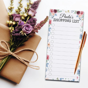 White Blush Blue Roses Shopping List Magnetic Notepad