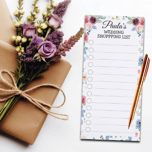 White Blush Blue Roses Wedding Shopping List Magnetic Notepad
