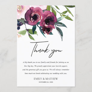 WHITE BLUSH BURGUNDY FLORA BUNCH WEDDING THANK YOU INVITATION