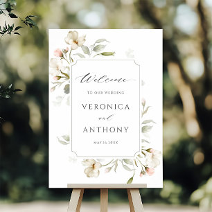 White Blush Elegant Floral Wedding Welcome Foam Board