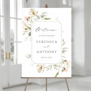 White Blush Elegant Floral Wedding Welcome Sign