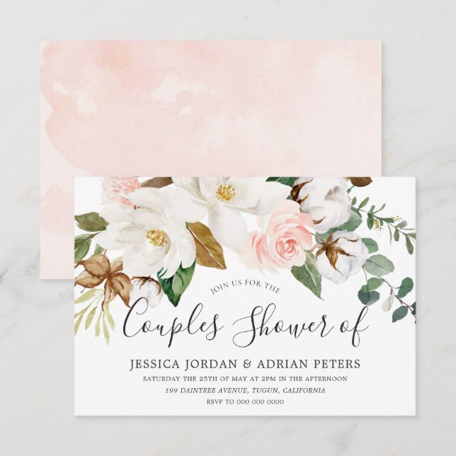 White & Blush Floral All Seasons Couples Shower Invitation (Front/Back)