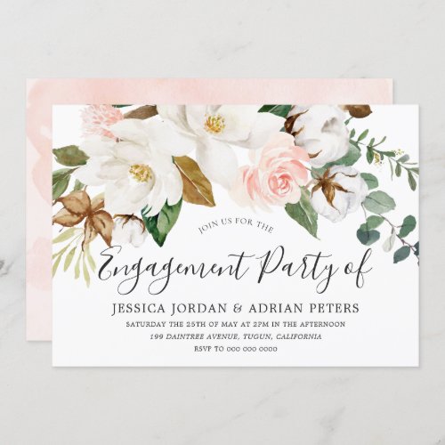 White  Blush Floral All Seasons Engagement Party Invitation