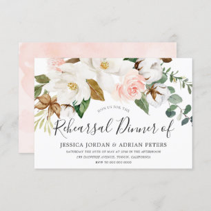 White & Blush Floral All Seasons Rehearsal Dinner Invitation