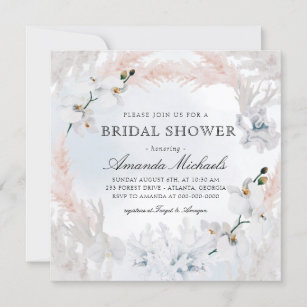 White & Blush Floral Beach Blue Bridal Shower Invitation