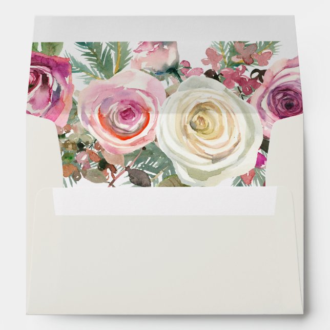 White Blush Floral Rose Birthday Bridal Envelope (Back (Bottom))