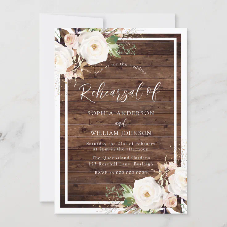 White Blush Floral Rustic Wedding Rehearsal Dinner Invitation | Zazzle