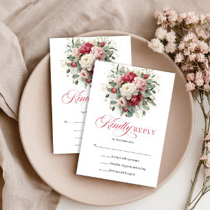 White blush floral wedding RSVP card template