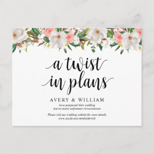 White Blush  Florals, Wedding Invitation Postponed Postcard
