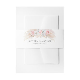 White & Blush Flowers and Pampas Grass Wedding Invitation Belly Band