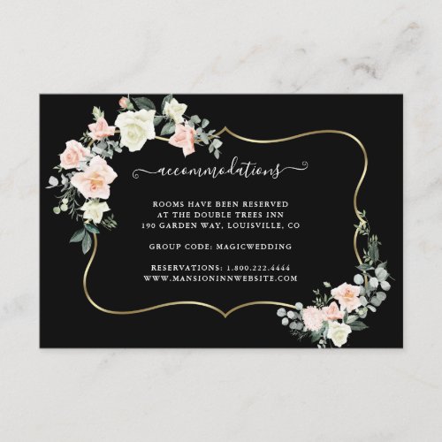 White Blush Flowers Gold Wedding Accommodations Enclosure Card