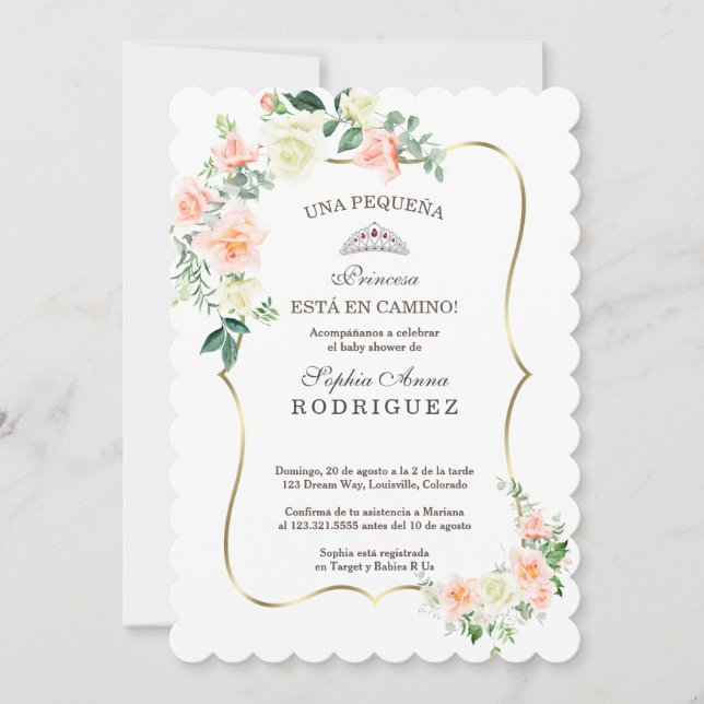 White Blush Flowers Invitación de Baby Shower Invitation (Front)