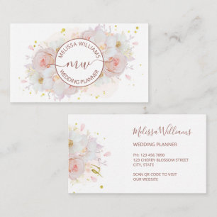 White Blush Flowers Logo Initials Business Card