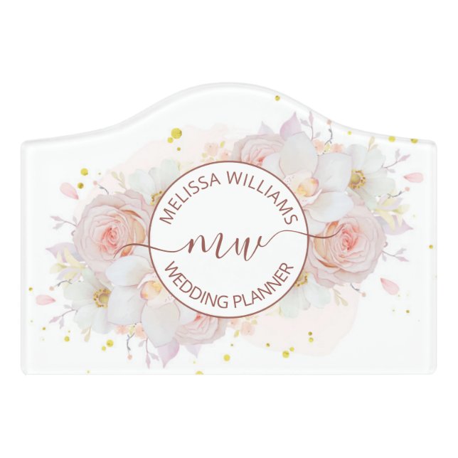 White Blush Flowers Logo Initials Door Sign (Small Crest Front)