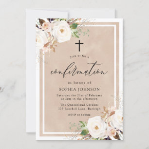 White & Blush Flowers Watercolor Confirmation Invi Invitation