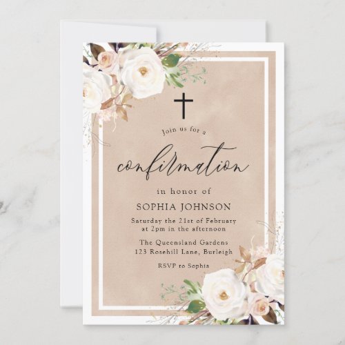 White  Blush Flowers Watercolor Confirmation Invi Invitation