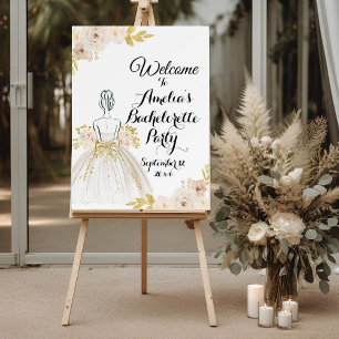 White Blush Gold Glitter Dress Bachelorette Party Foam Board