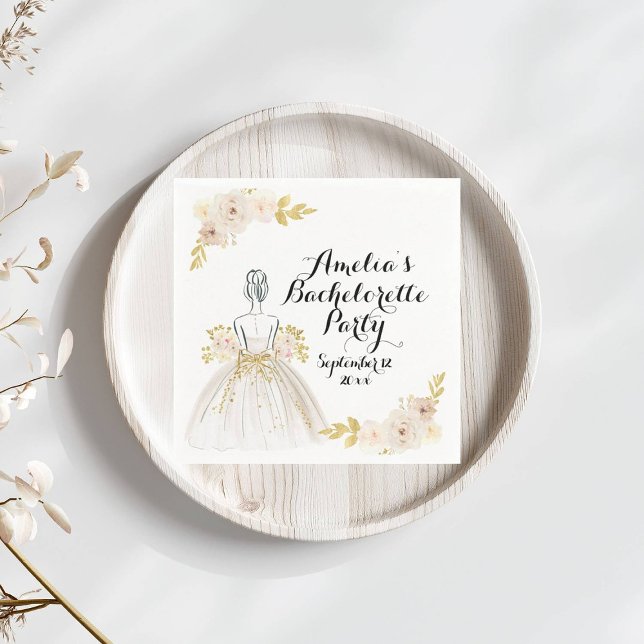 White Blush Gold Glitter Dress Bachelorette Party Napkins (Creator Uploaded)