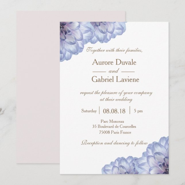 White blush gold lilac floral flowers wedding invitation (Front/Back)