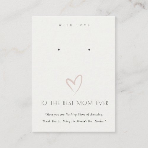 WHITE BLUSH HEART BEST MOM GIFT EARRING DISPLAY PLACE CARD