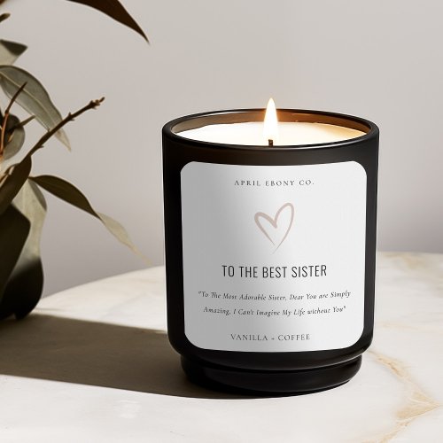 White Blush Love Heart Best Sister Gift Candle Square Sticker