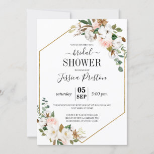 White & Blush Magnolia Floral Bridal Shower Invitation