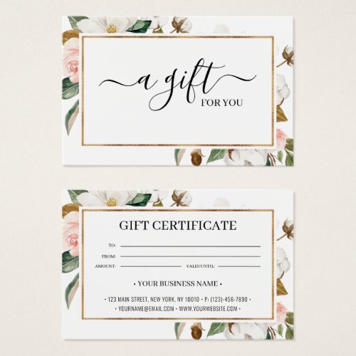 White Blush Magnolia Floral Gift Certificate Card