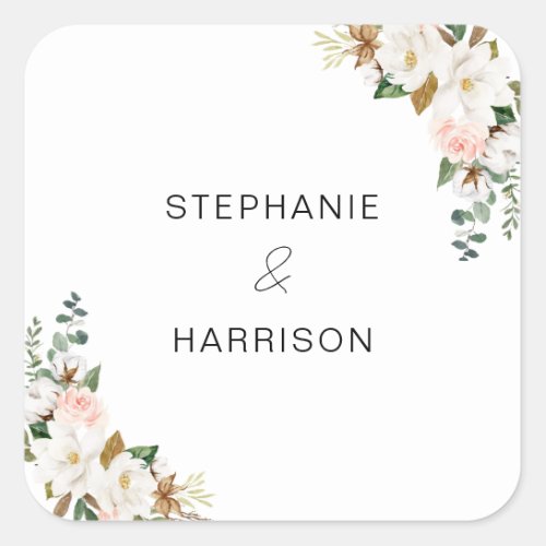 White Blush Magnolia Floral Wedding Envelope Seals