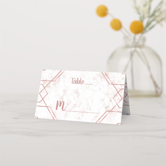 White & Blush Marble and Rose Gold Table Seating Place Card (Front)