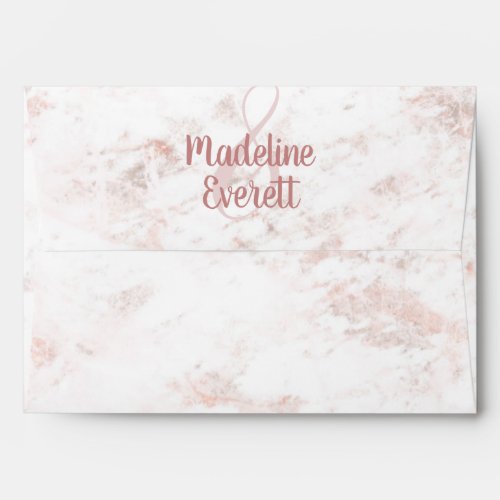 White Blush Marble and Rose Gold Wedding Monogram Envelope