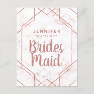 White & Blush Marble Rose Gold Bridesmaid Proposal Invitation