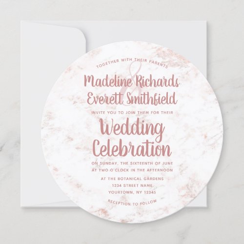 White  Blush Marble Rose Gold Wedding Invitation
