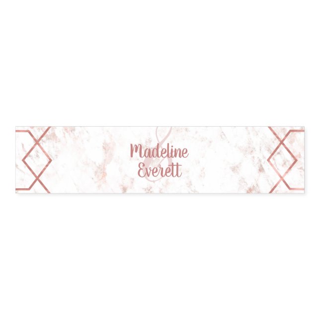 White & Blush Marble Rose Gold Wedding Monogram Napkin Bands (Unfolded)