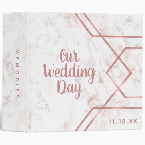 White  Blush Marble Rose Gold Wedding Photo Album 3 Ring Binder